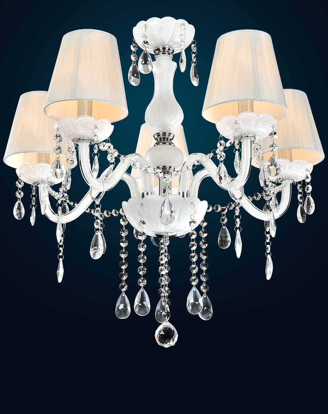 5头白色水晶吊灯 欧式公主房吊灯