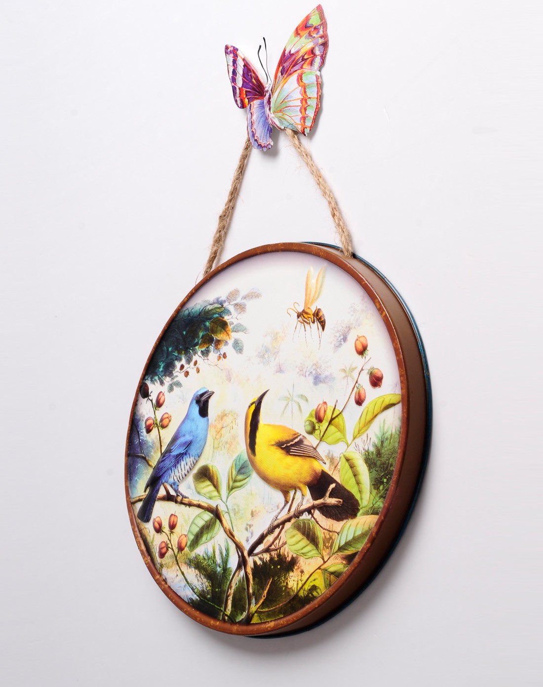 创意椭圆装饰画铁艺壁饰花鸟图-d款