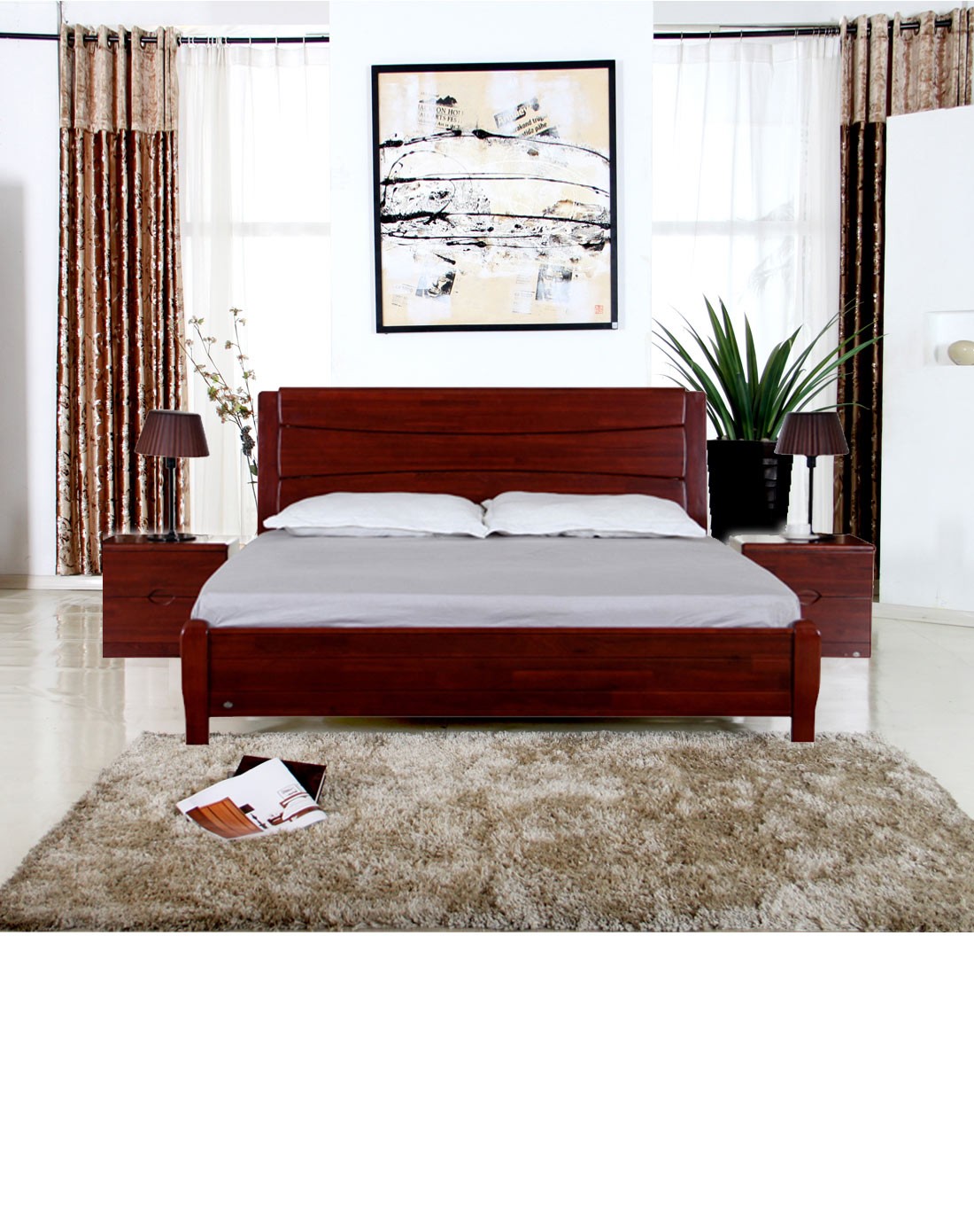 > 华日家居三叶草简约全实木1.8米双人床