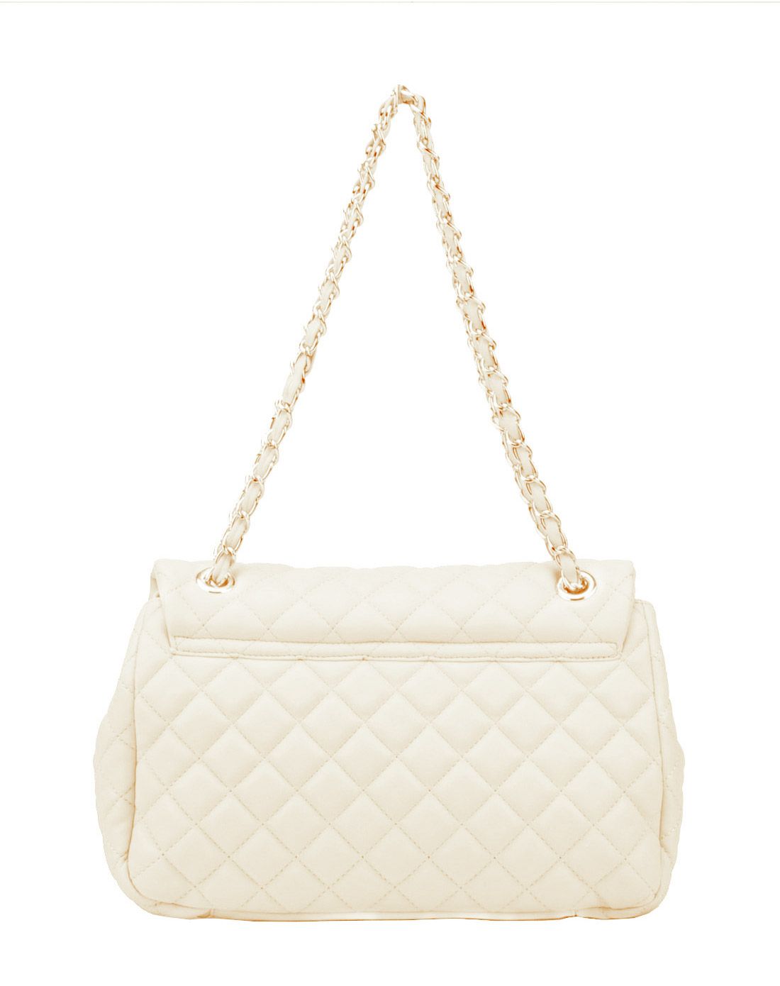 清仓潮流菱格纹带花白色链条包