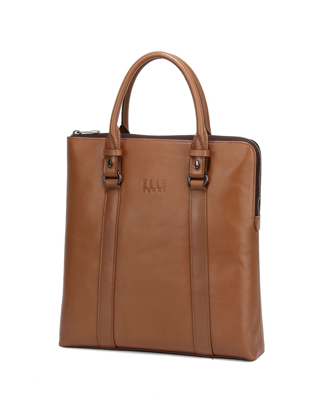 卡其色牛头层皮革竖版公文包