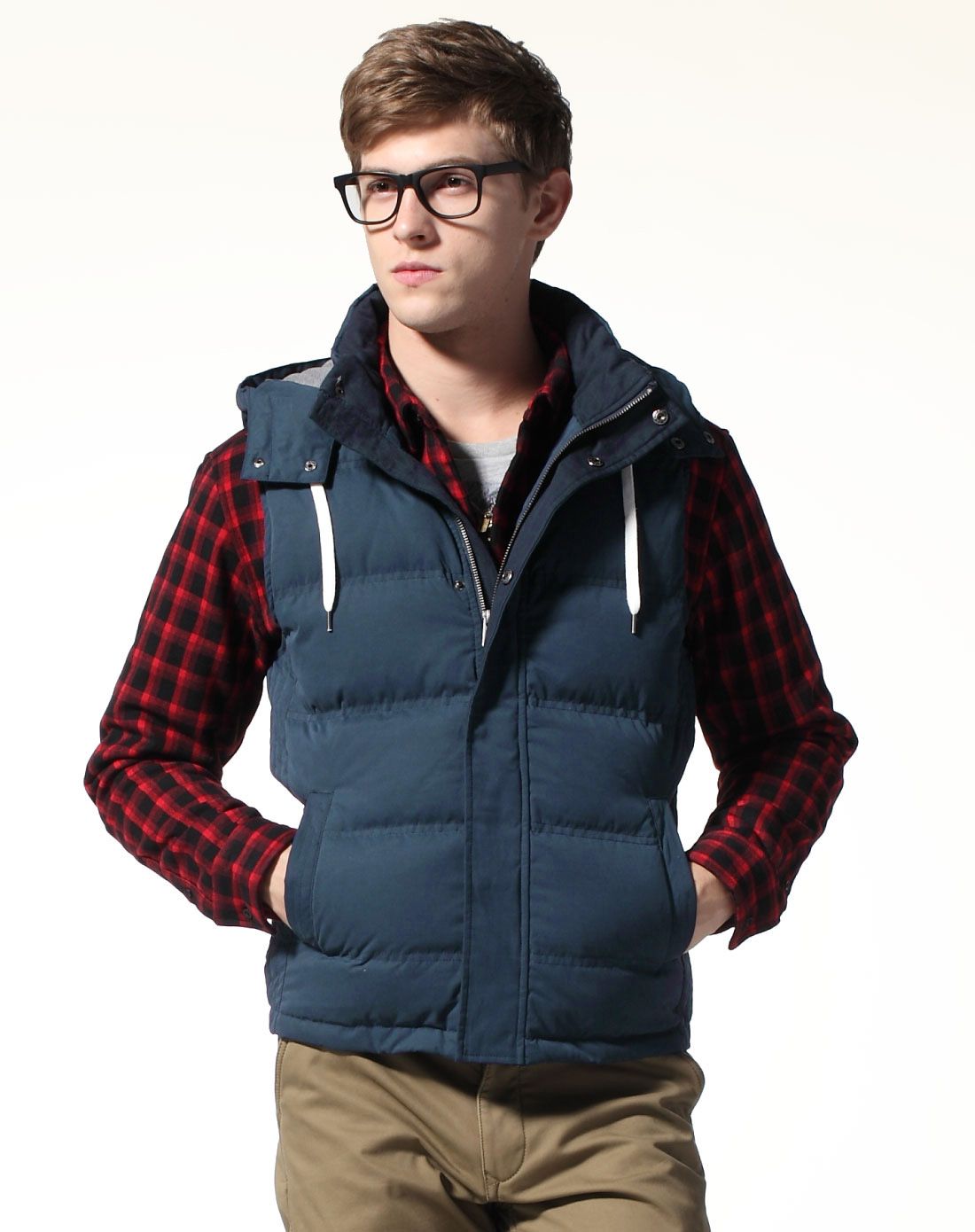 男装宝蓝休闲羽绒背心