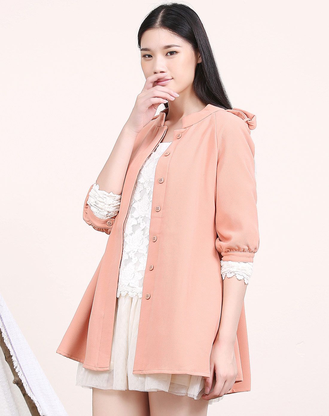 紫涵女装专场 紫涵裸粉简约立领a字型外套