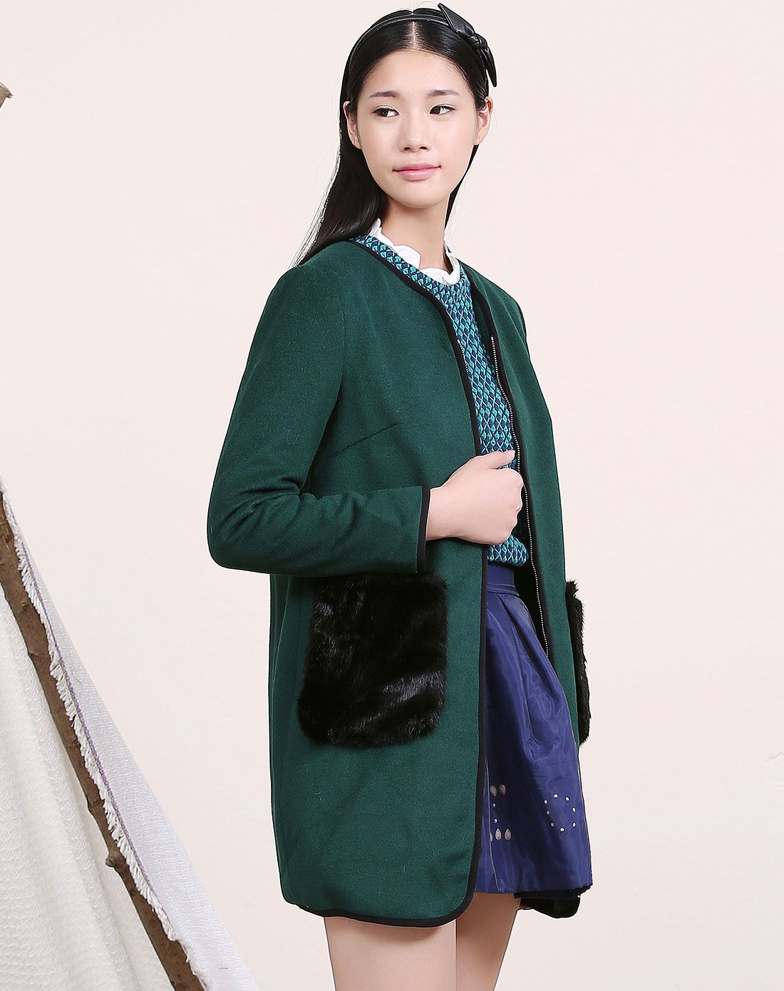 紫涵女装专场 紫涵石墨绿休闲直筒呢大衣