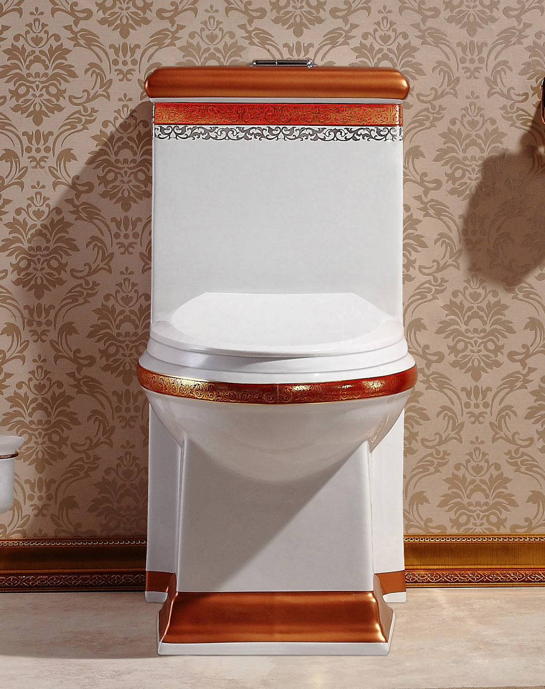 中式红彩金重力虹吸超强冲力马桶jy716