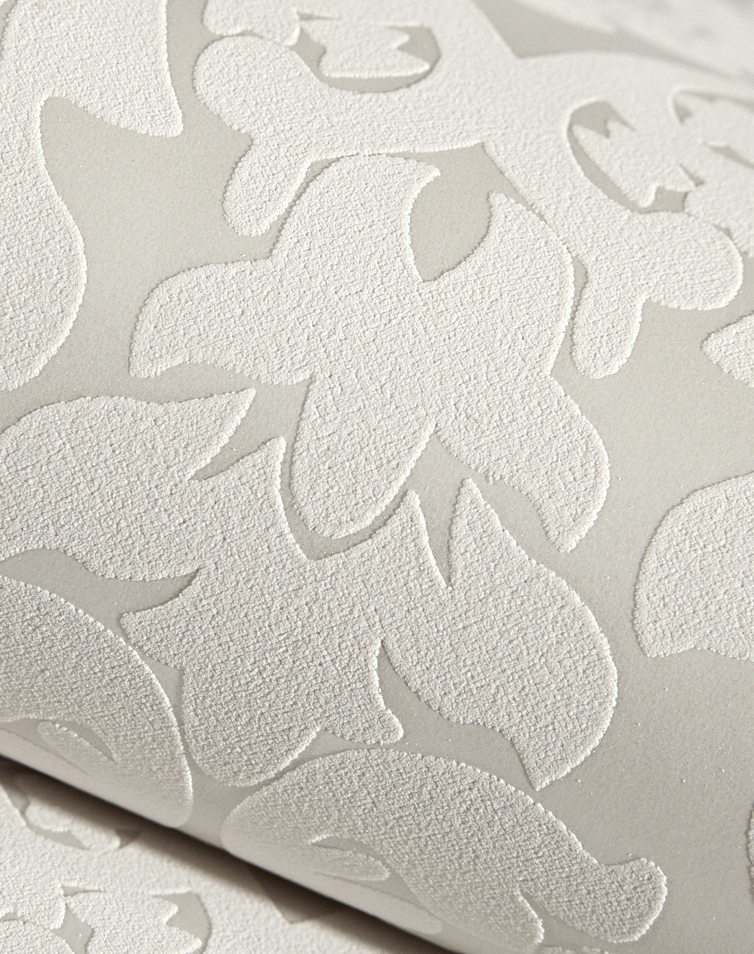 米白色3d植绒欧式简约大马士革墙纸