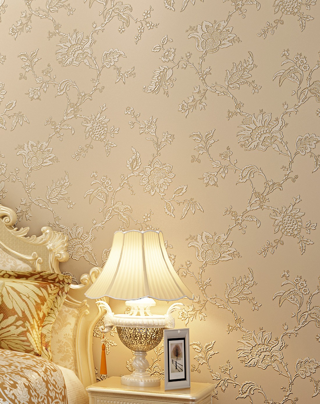 三卷超值装米黄色3d无纺布立体壁纸