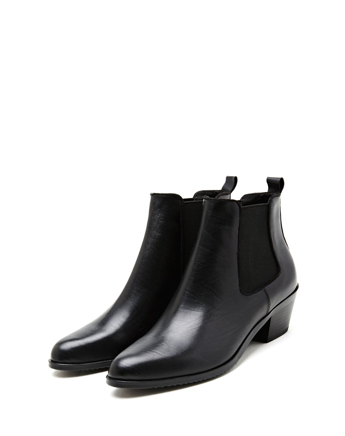 烫feverish黑色胎牛皮低跟短靴cd153d4703002_唯品会