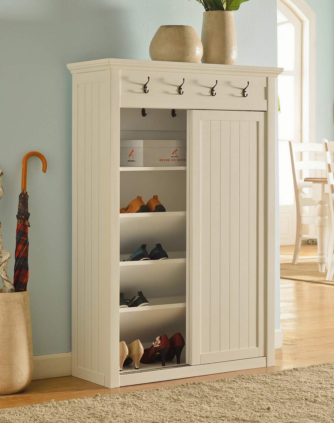 卡乐木质白色高低组合鞋柜-高柜