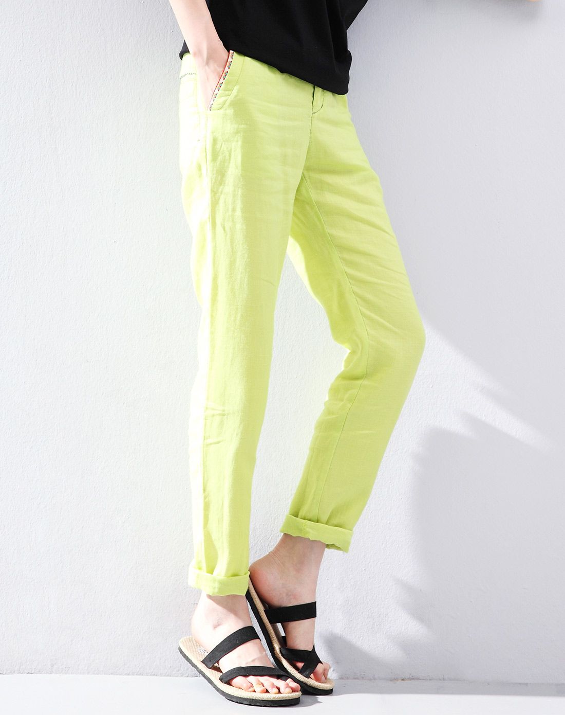 【春新款】芥绿休闲百搭非橡筋长裤