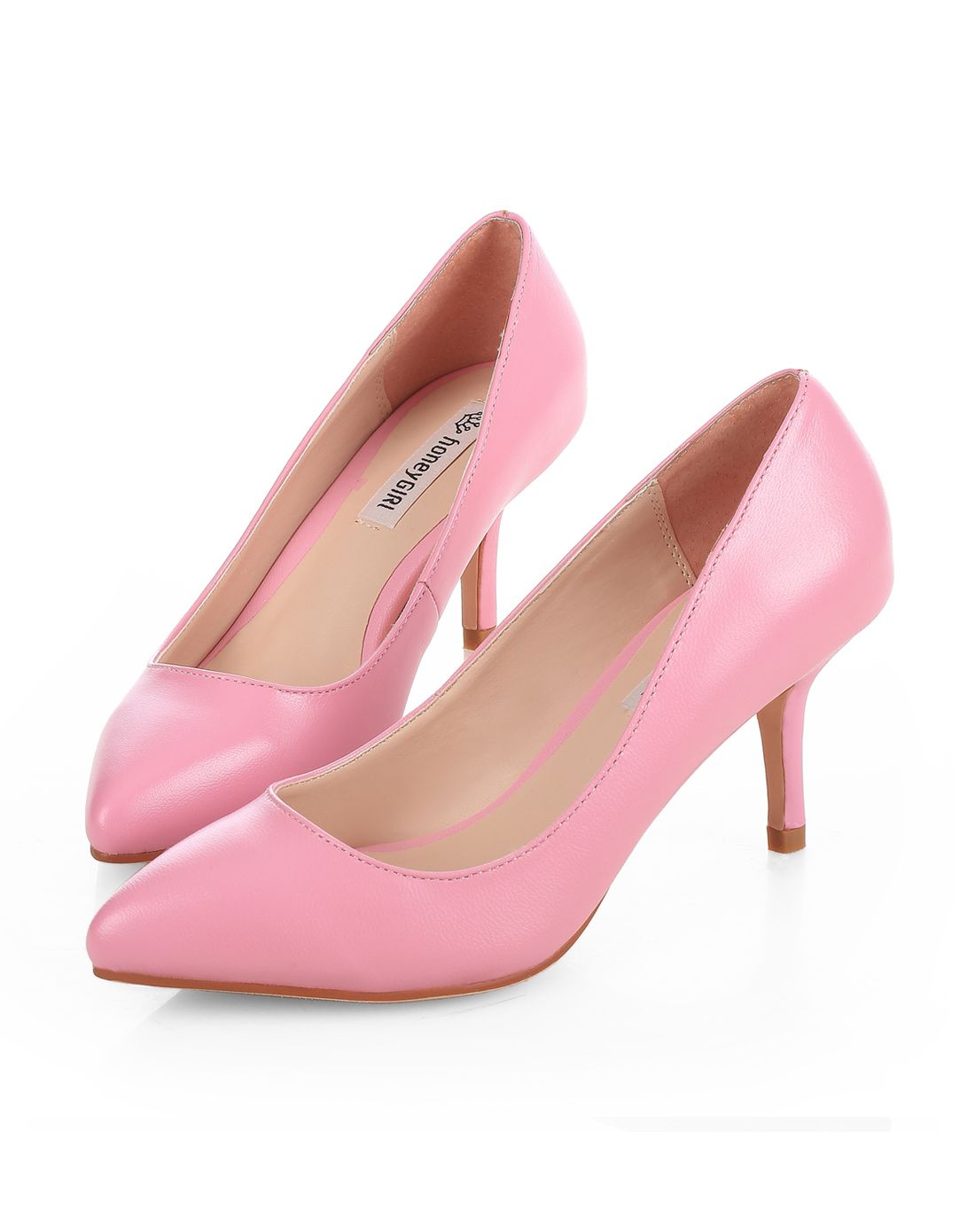 桃粉色-羊皮浅口尖头细跟单鞋