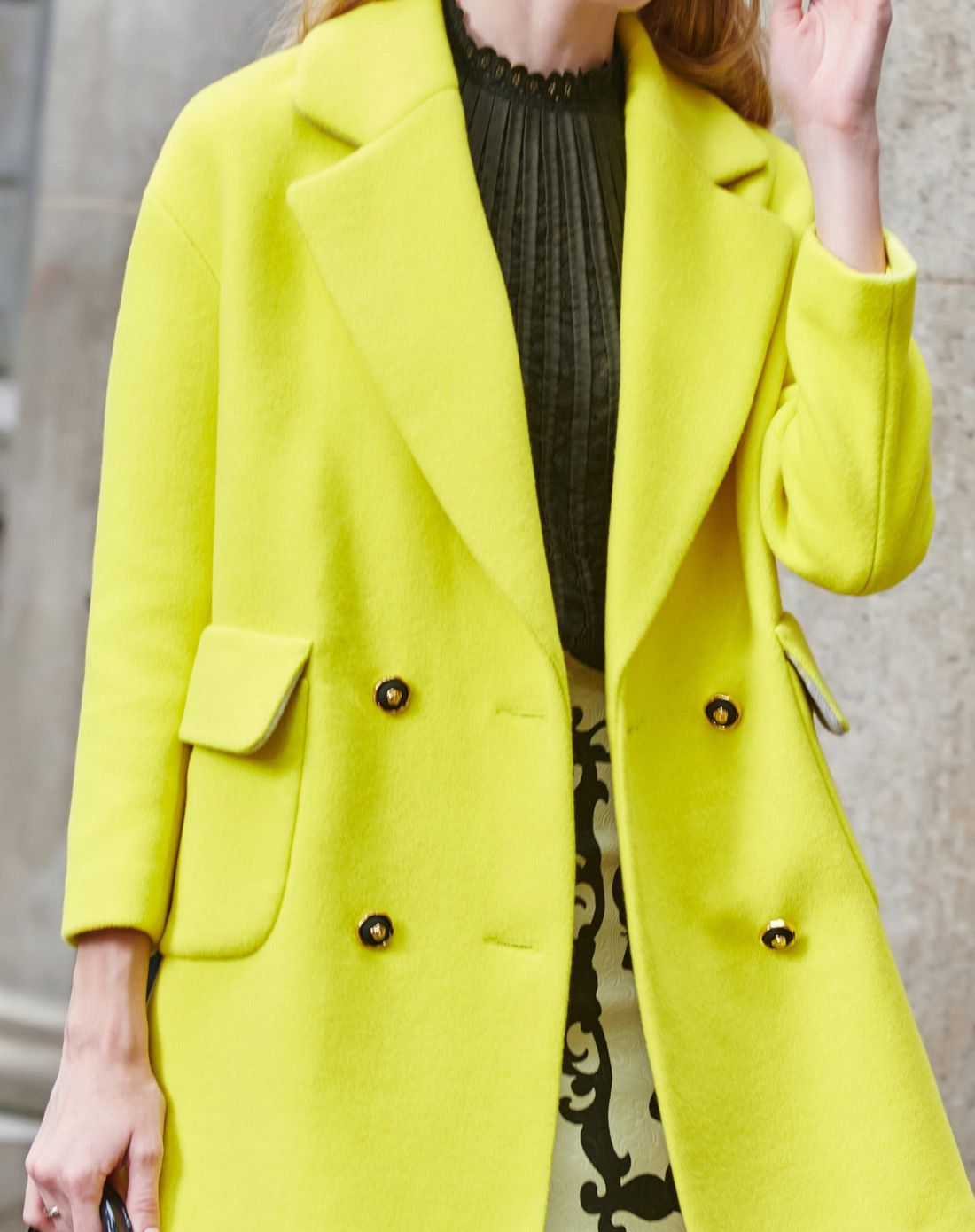 (特惠)荧光黄亮色时尚气质毛呢外套