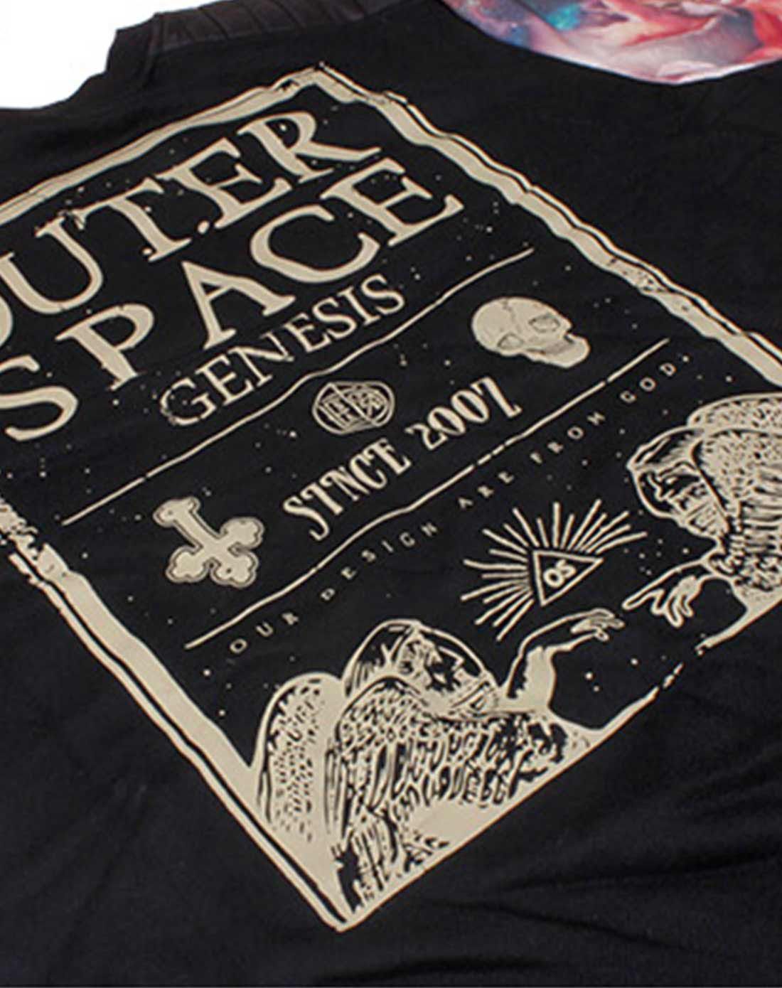 廖人帅潮牌 圆领长袖创世纪大学黑色短版t恤