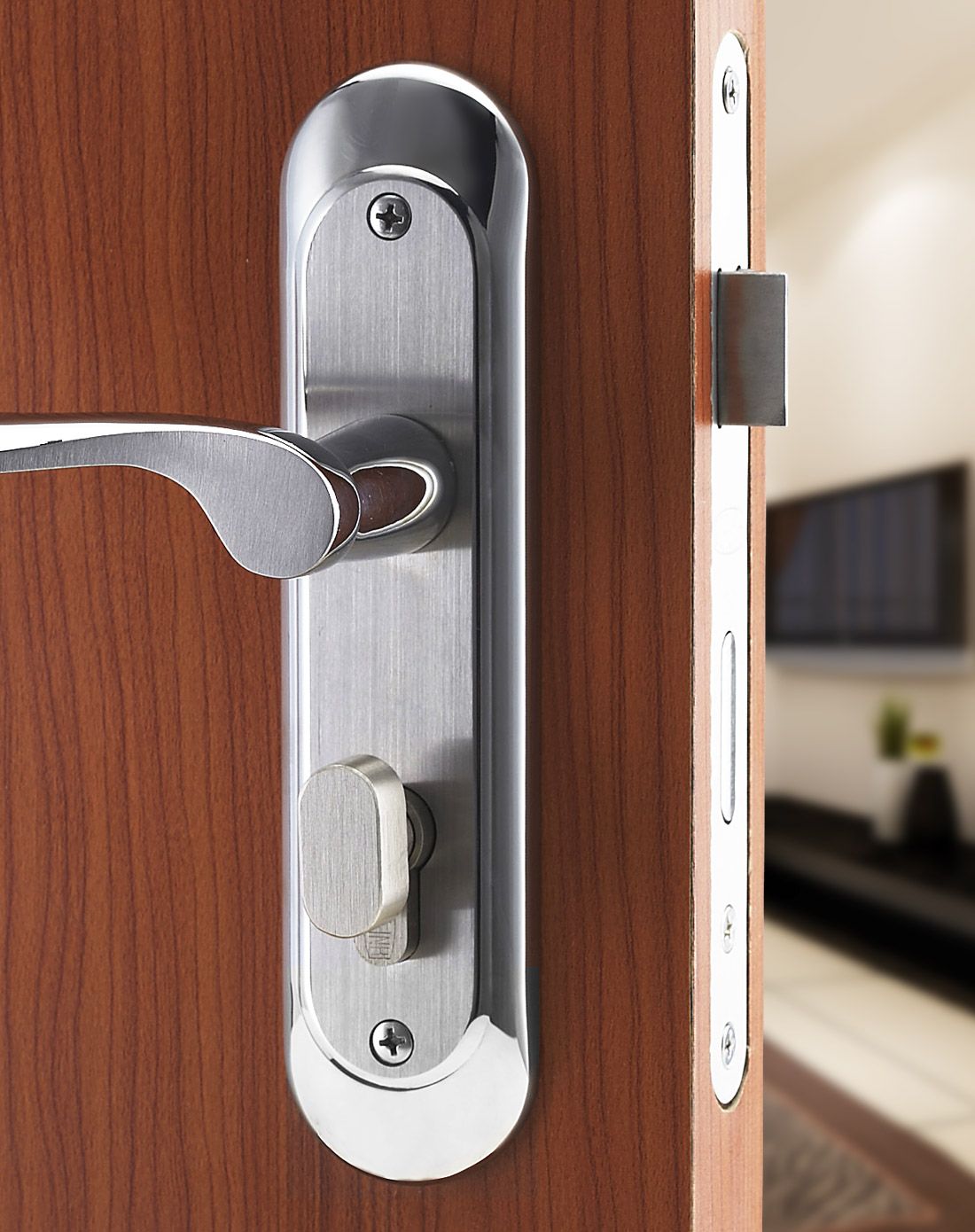 简约实心304不锈钢面板室内门锁