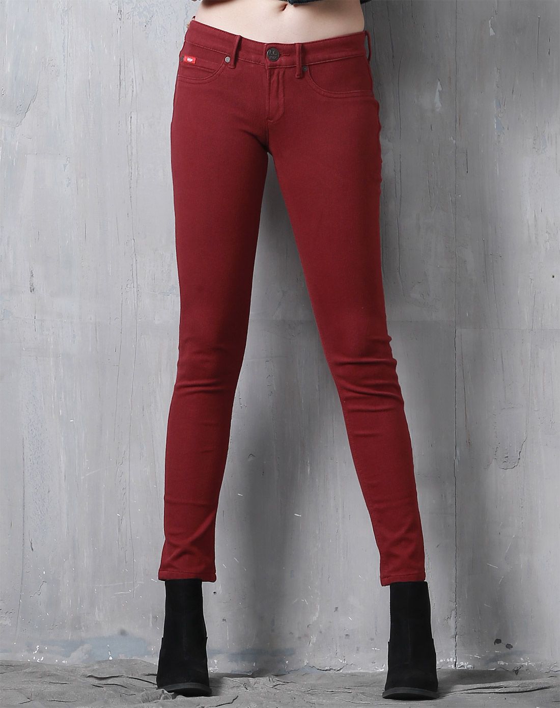葡萄红色女式牛仔裤