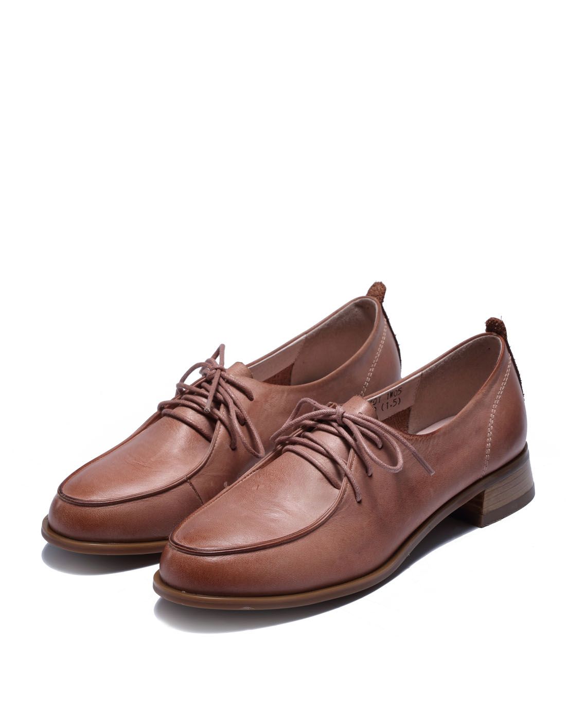 虾肉色牛皮休闲系带深口鞋