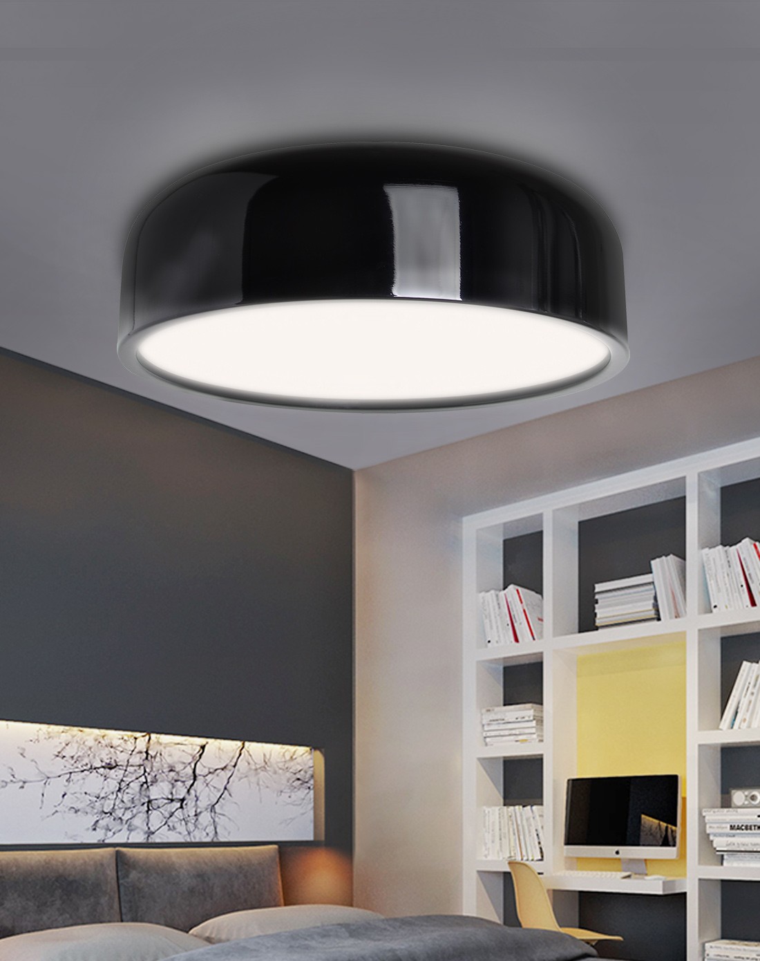 > 简约现代时尚黑色史密斯菲尔吸顶灯