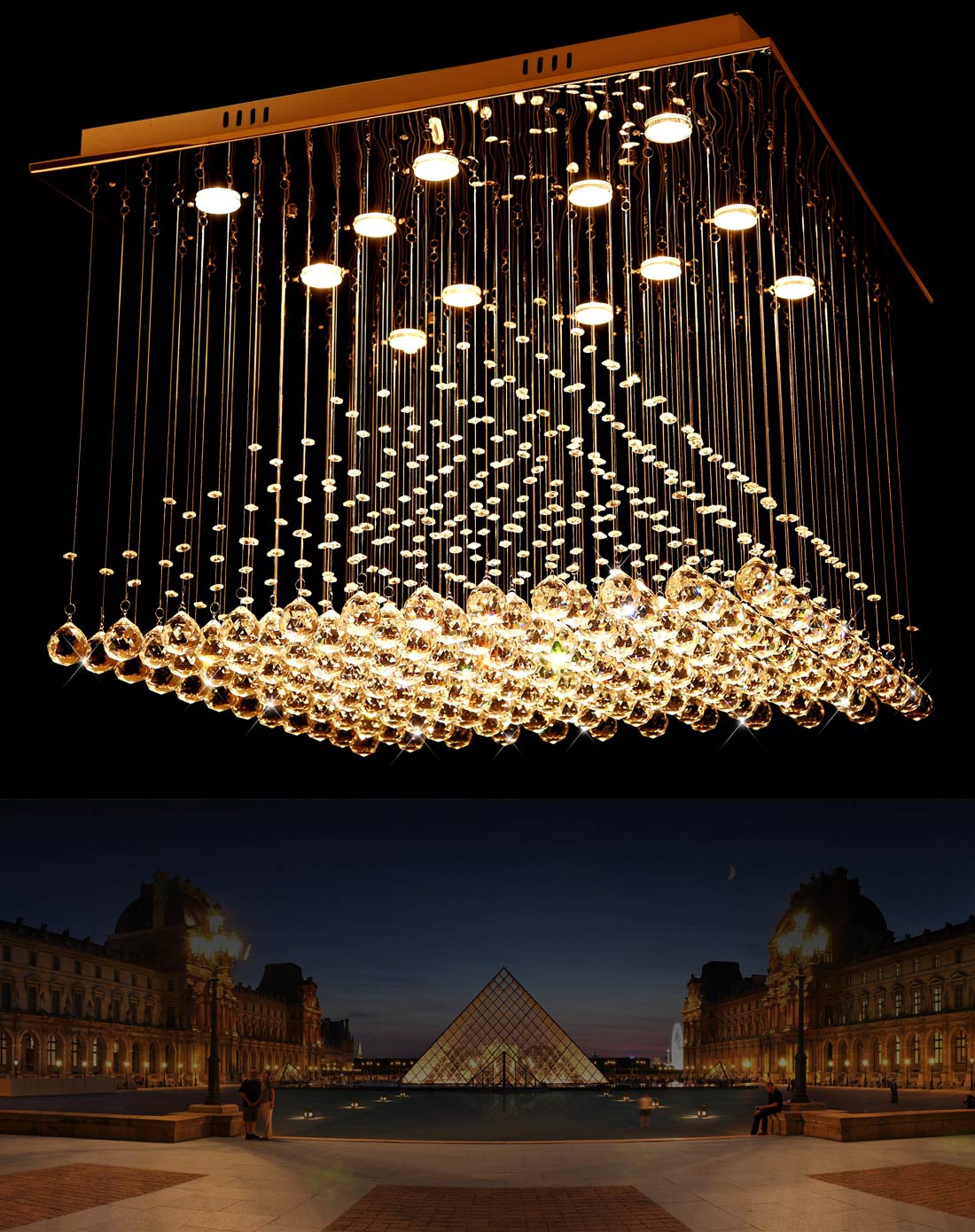 现代金字塔艺术水晶吊线灯中号