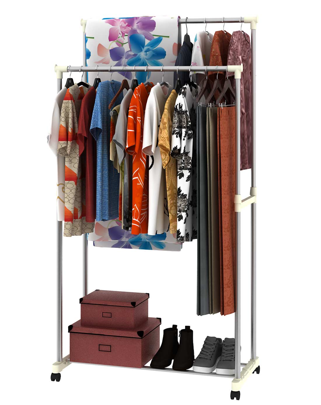 不锈钢可升降移动双杆晾衣架如图色