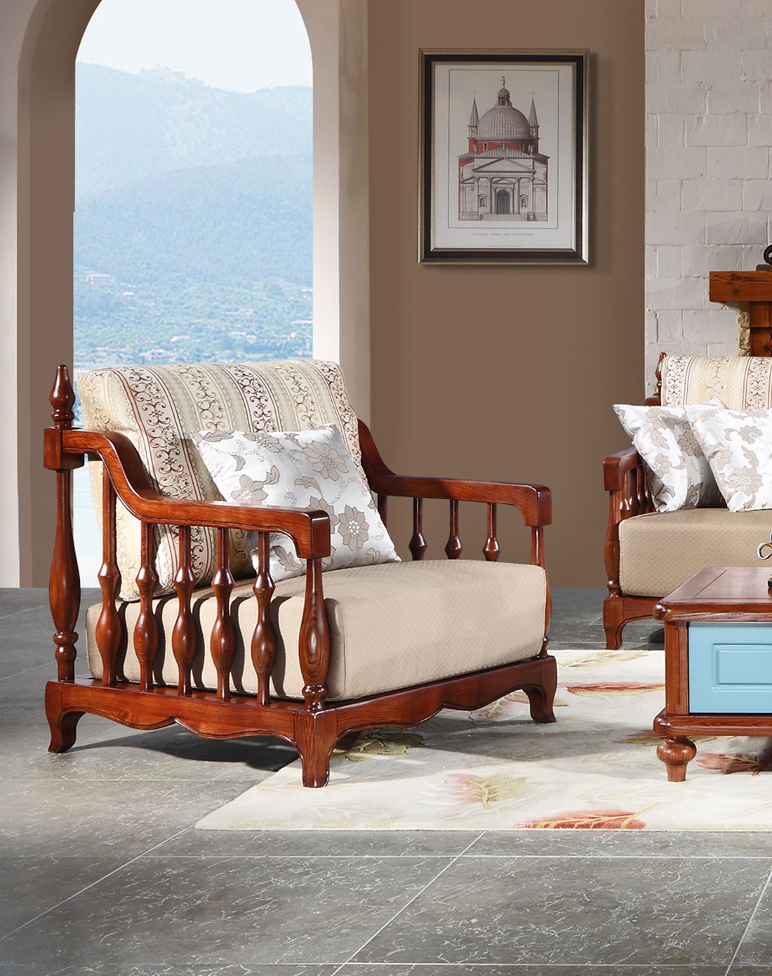 尚轩世家shangxuanshijie家具专场清新现代简约布艺地中海单人位沙发