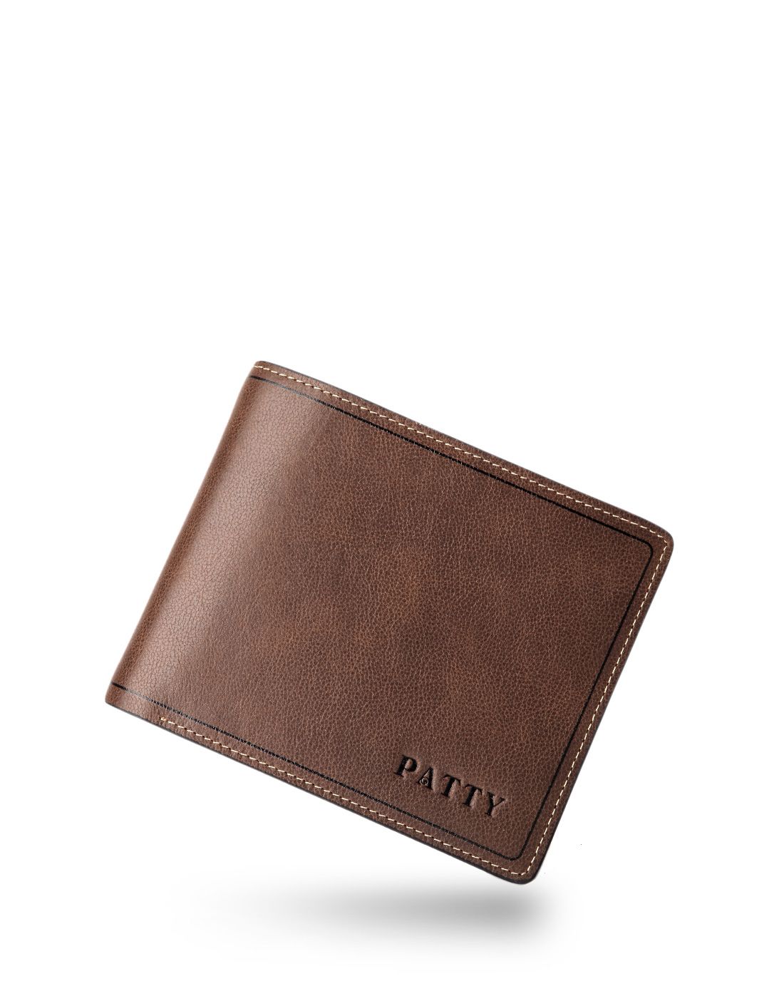 男士卡其色牛皮革质感柔软横款钱包