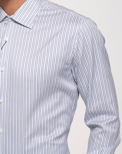 蚕丝棉柔滑竖条纹干练商务长袖休闲衬衫