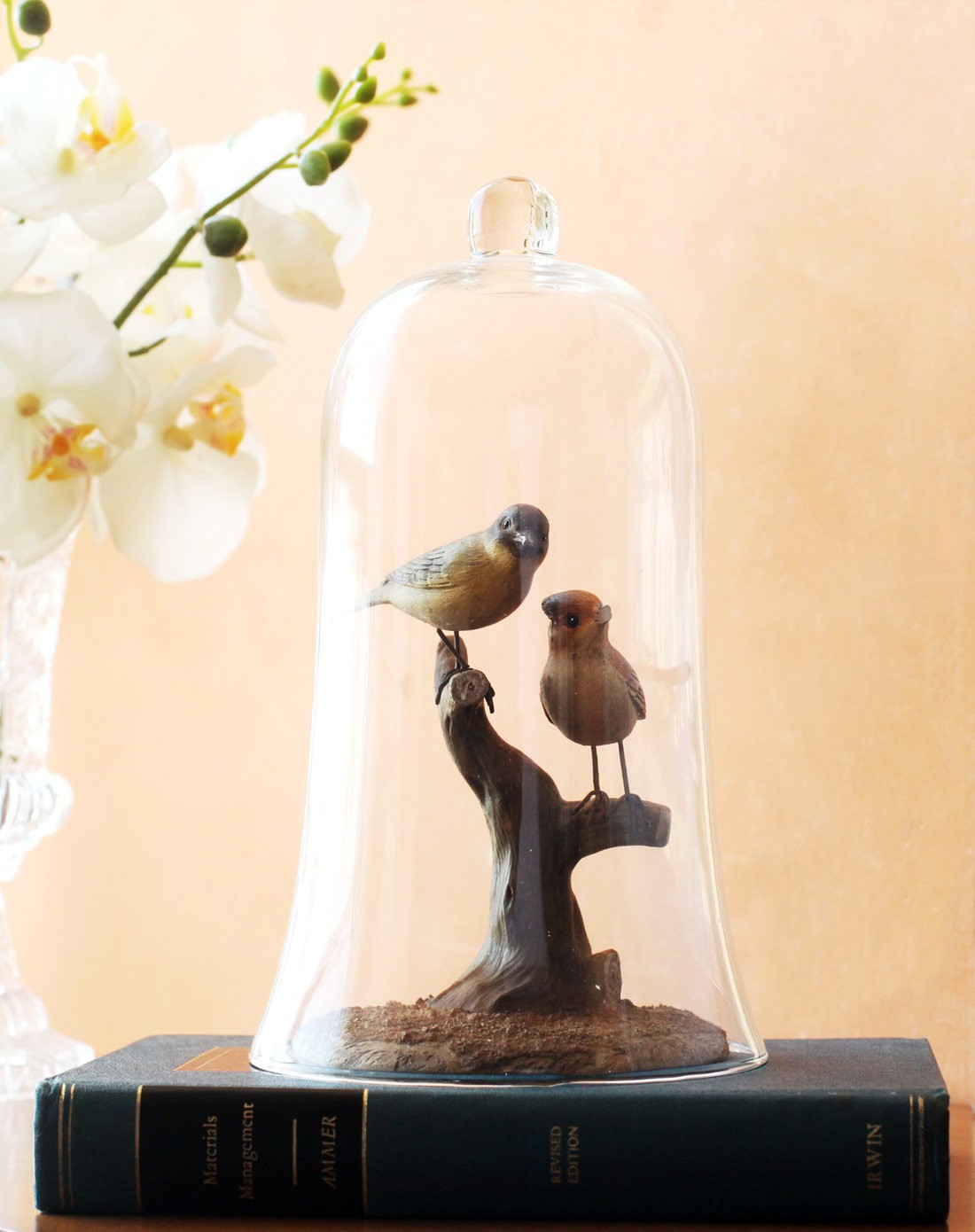 嘤嘤小语情侣鸟儿玻璃罩摆件高端家居饰品