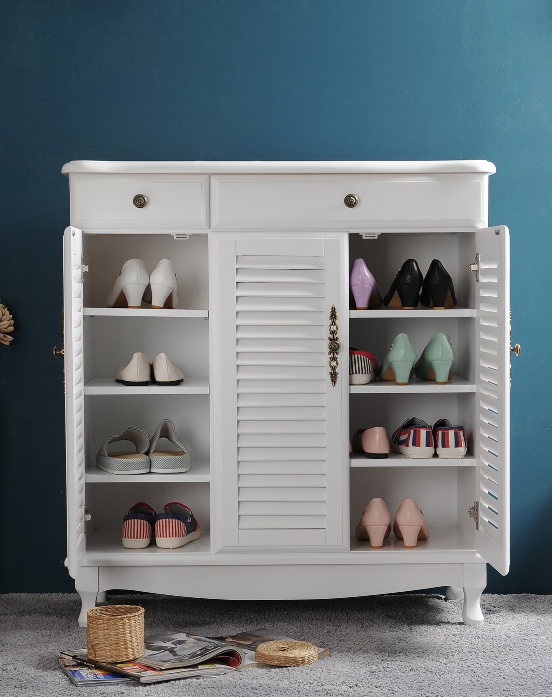 虎腿鞋柜三门 白色