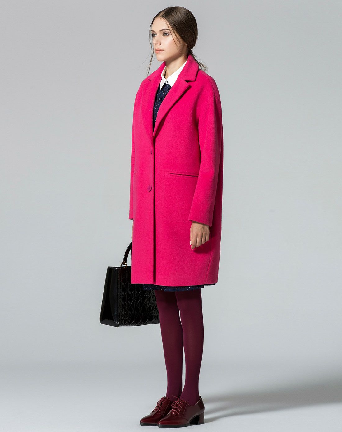 桃红色英伦风时尚毛呢大衣
