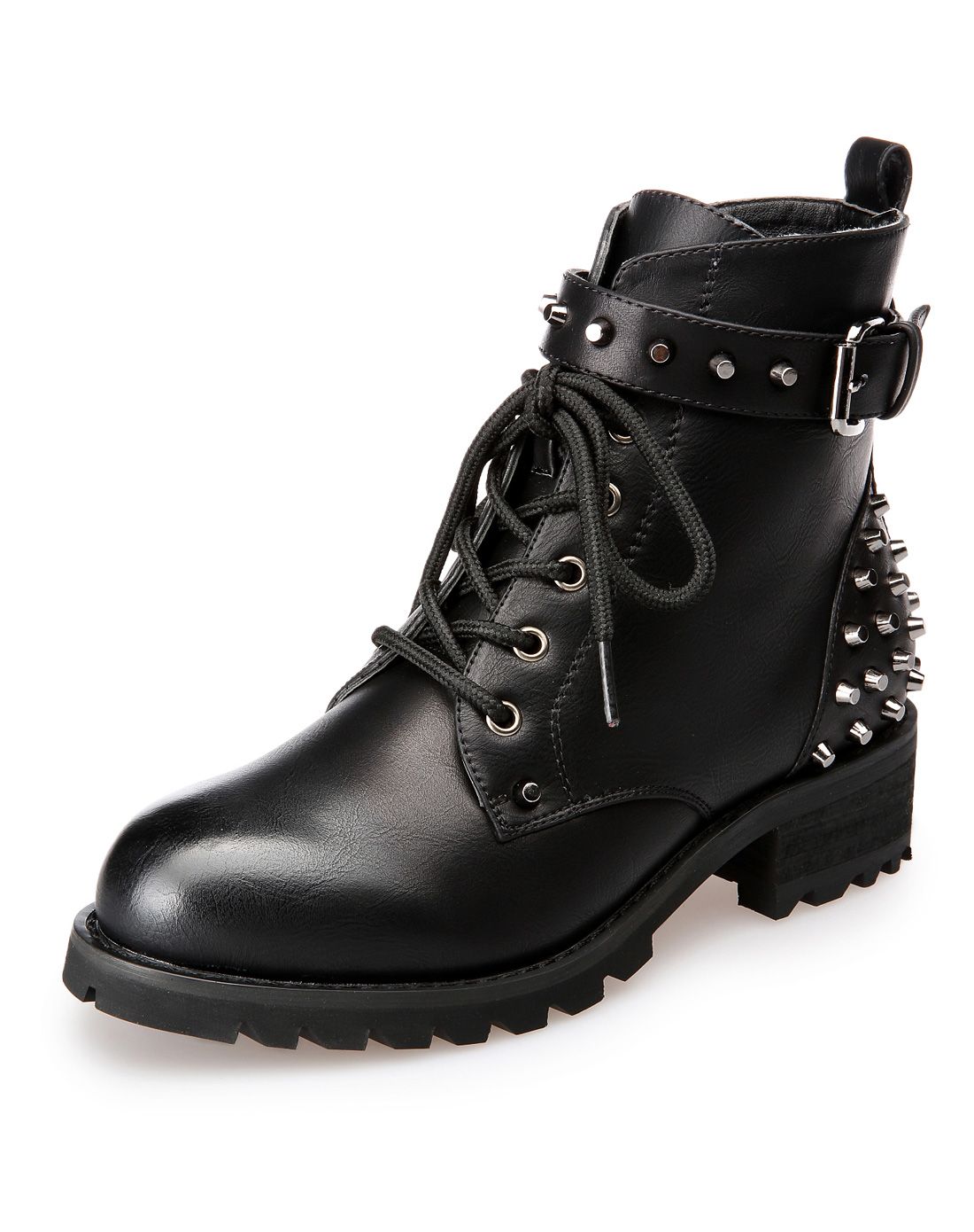 女款黑色欧美铆钉马丁靴