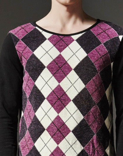 紫格简约经典套头线衫