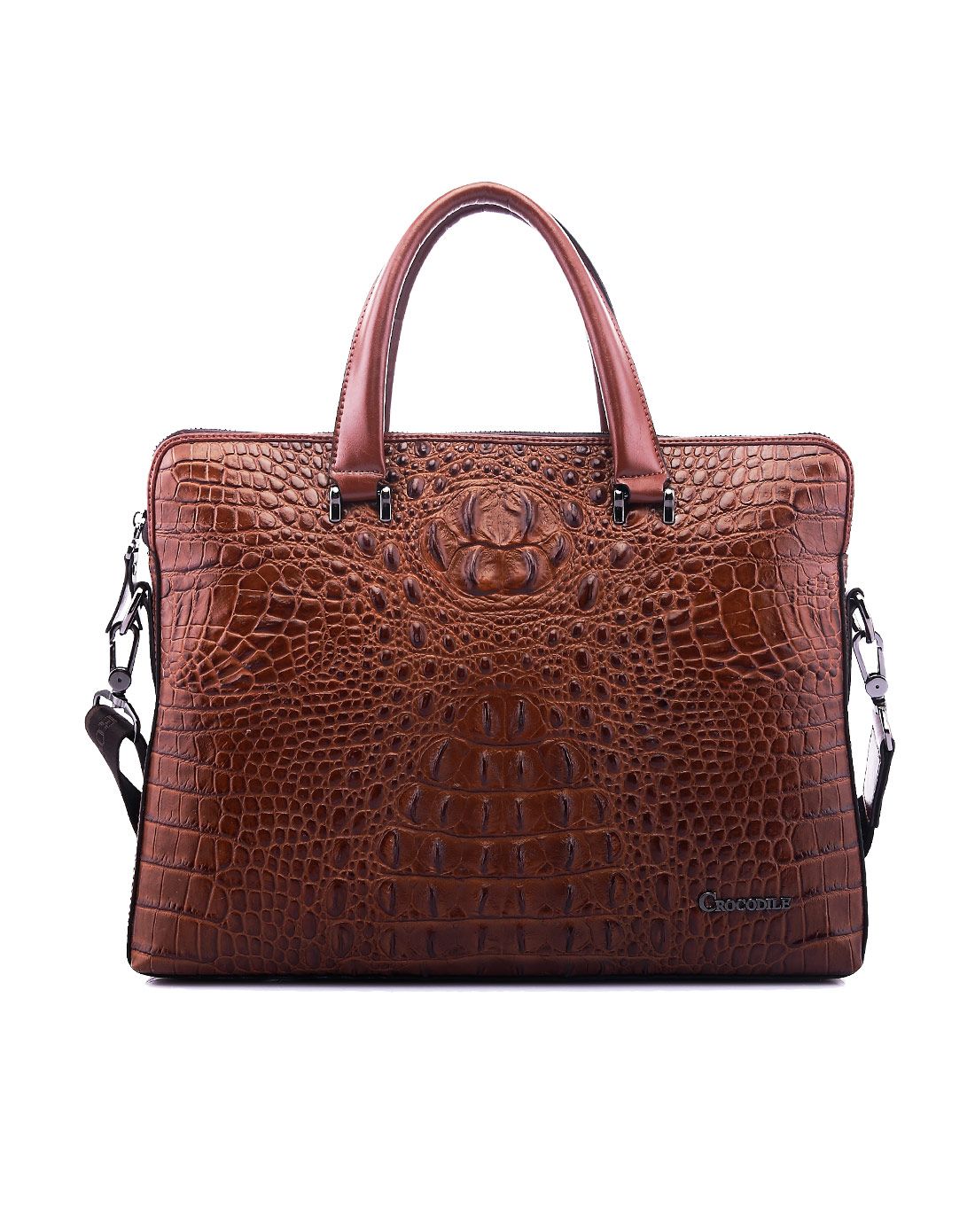 鳄鱼恤crocodile男女包男士牛皮红棕色鳄鱼纹手提包商务公文包