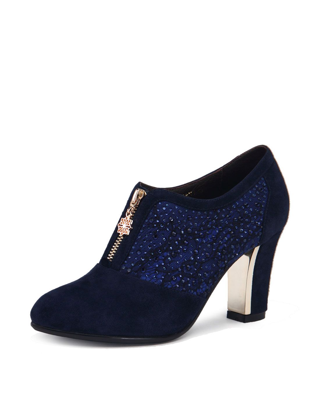 哈森harson集团品牌女鞋卡迪娜/kadina 女款蓝色羊绒皮欧美水钻蕾丝