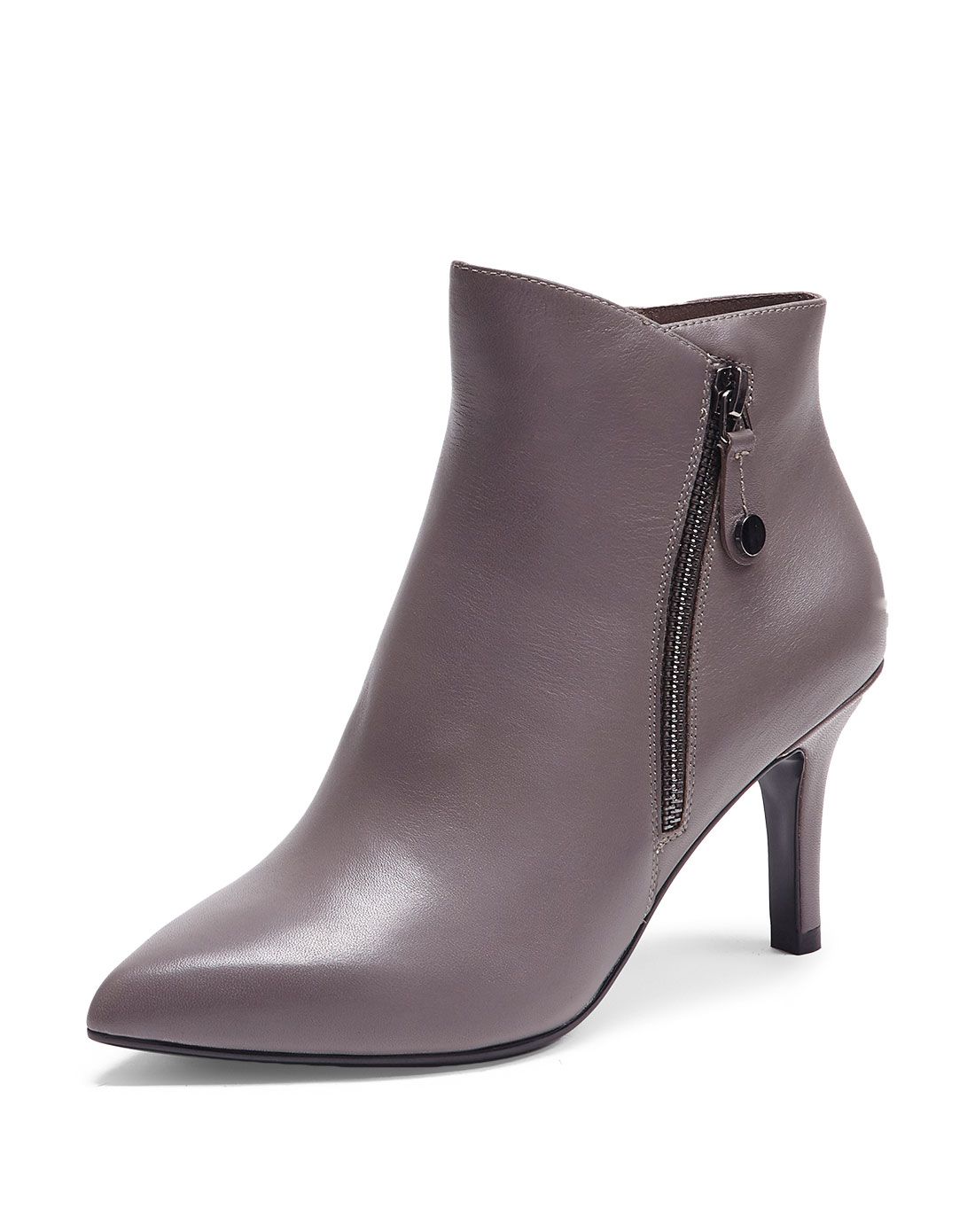 哈森15年新款泥灰色牛皮革迷你靴