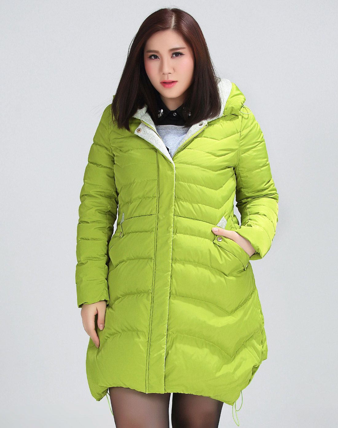 纤莉秀qianlixiu绿色舒适经典连帽长款长袖羽绒服qa4zy1137g04_唯品会