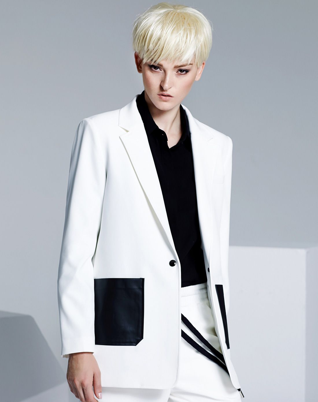 黑白撞色拼接中性男朋友bf风正装西装外套