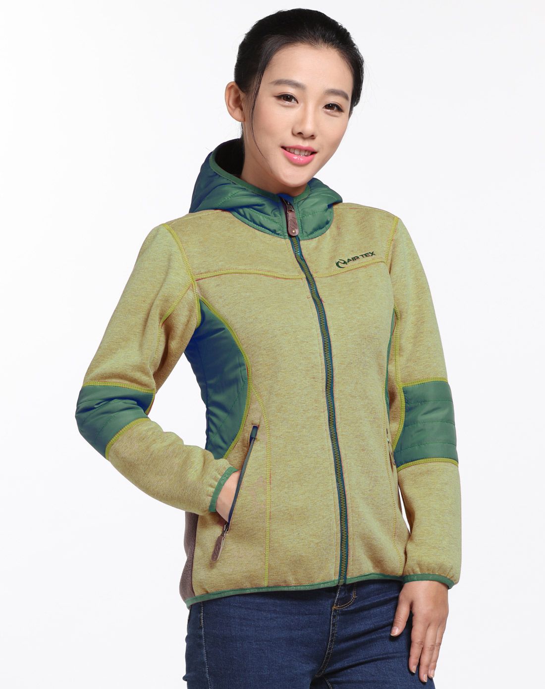 舒适保暖 女式黄绿抓绒衣