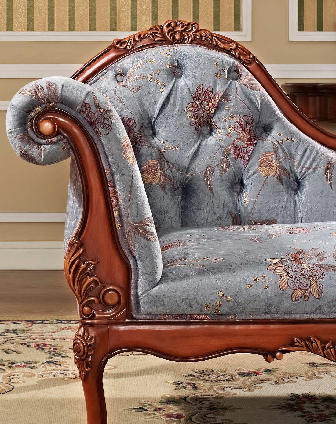 美式实木布艺贵妃榻沙发躺椅