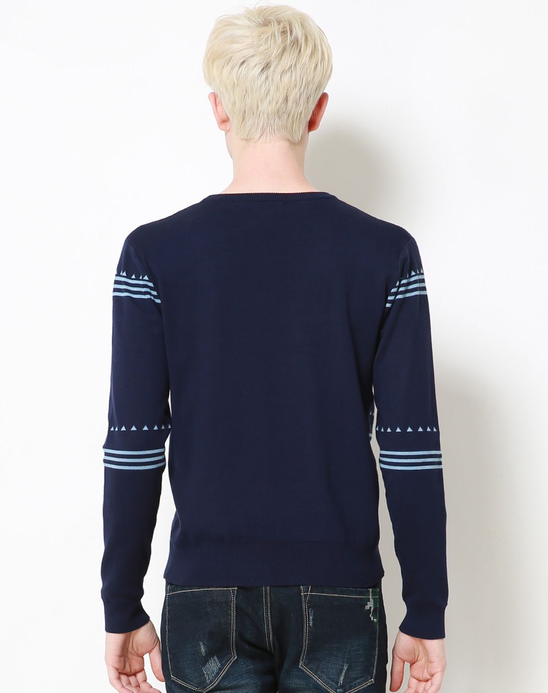 三福时尚男女装男款黛蓝花版圆领毛衣350127黛蓝_唯品会