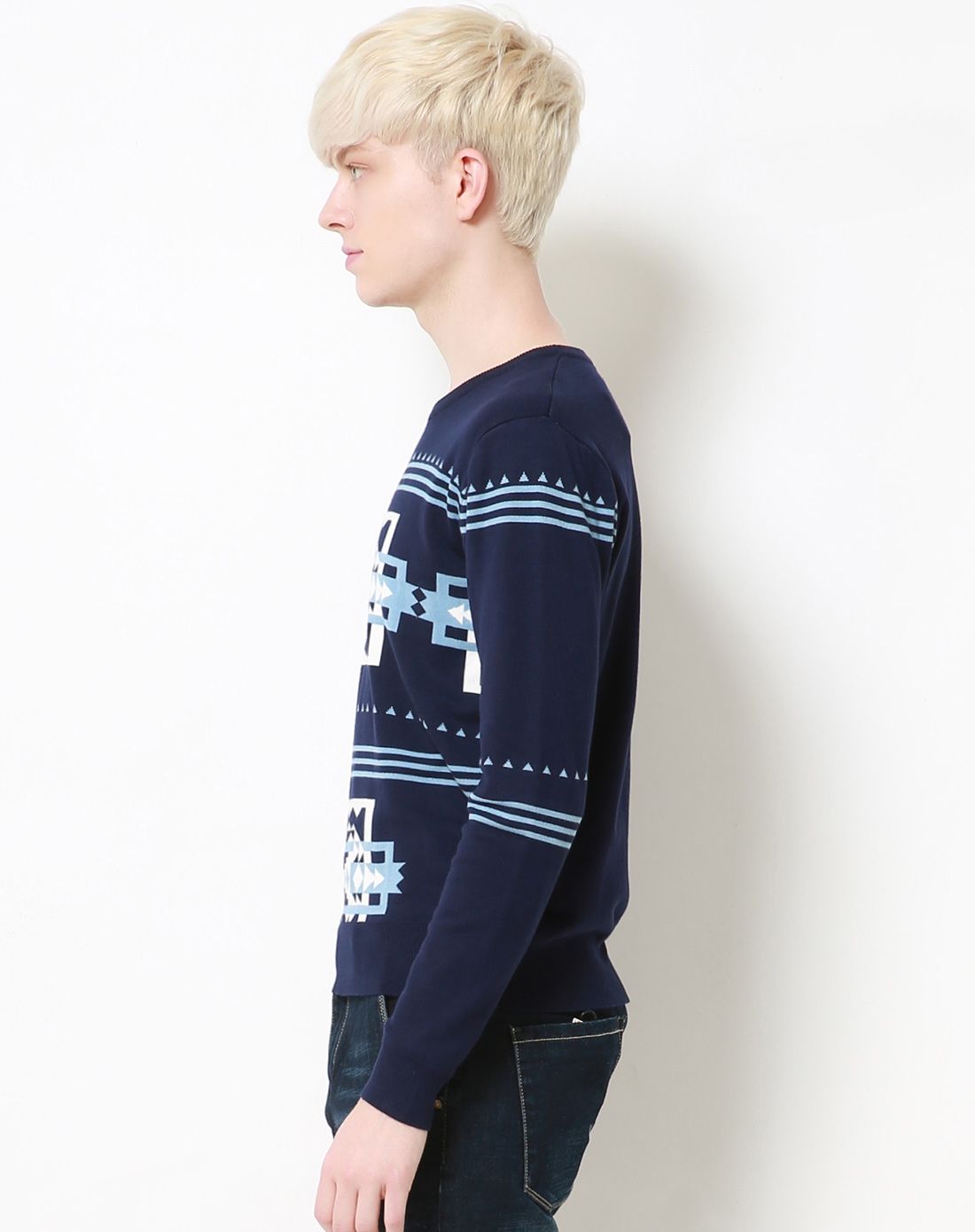 三福时尚男女装男款黛蓝花版圆领毛衣350127黛蓝_唯品会