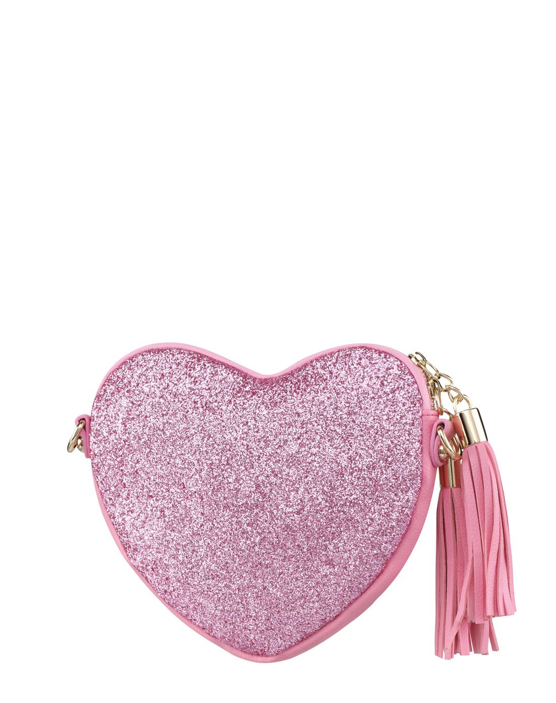 蜜桃粉色闪亮格力特流苏心形包