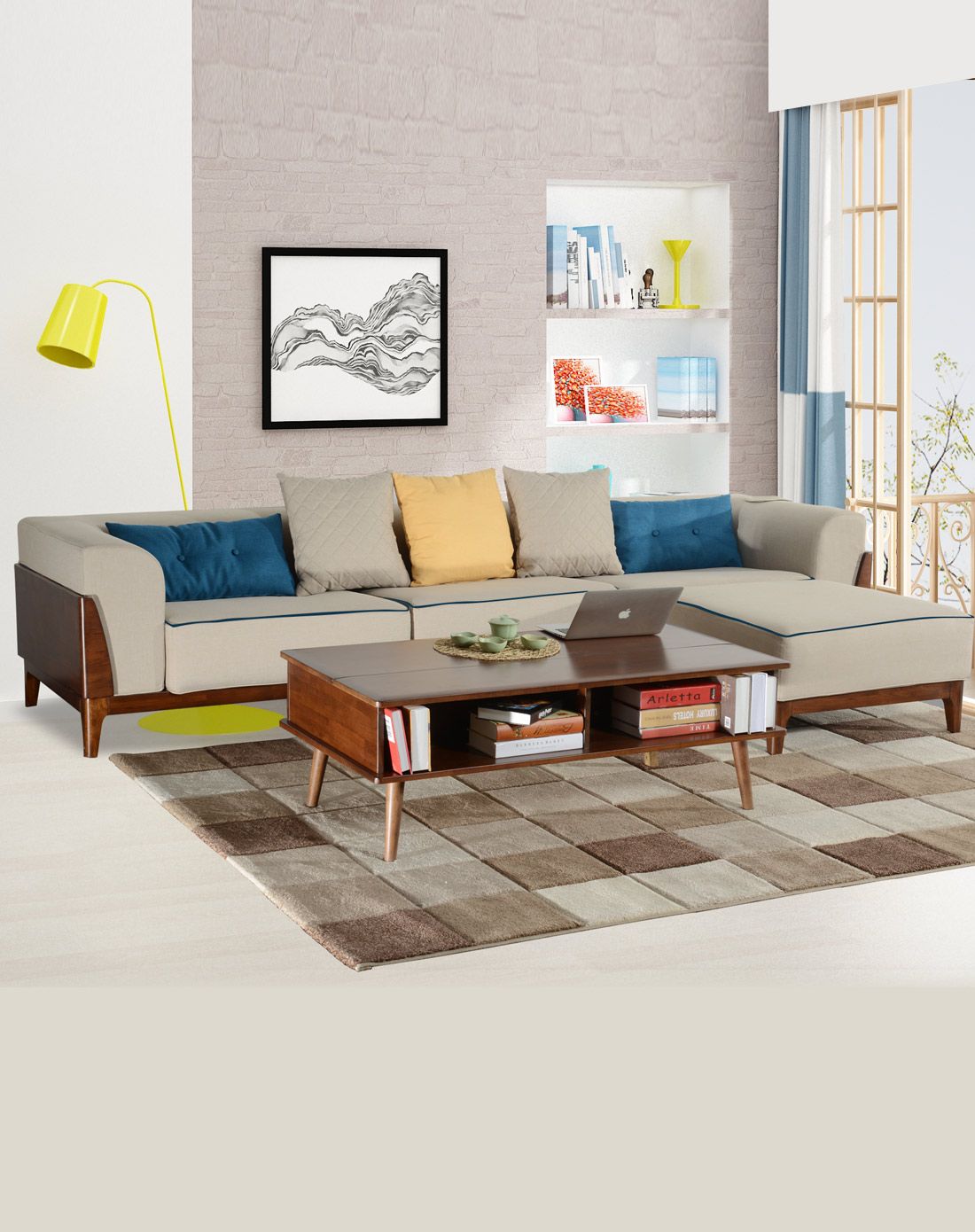 华日家居胡桃楸木功能型布艺沙发