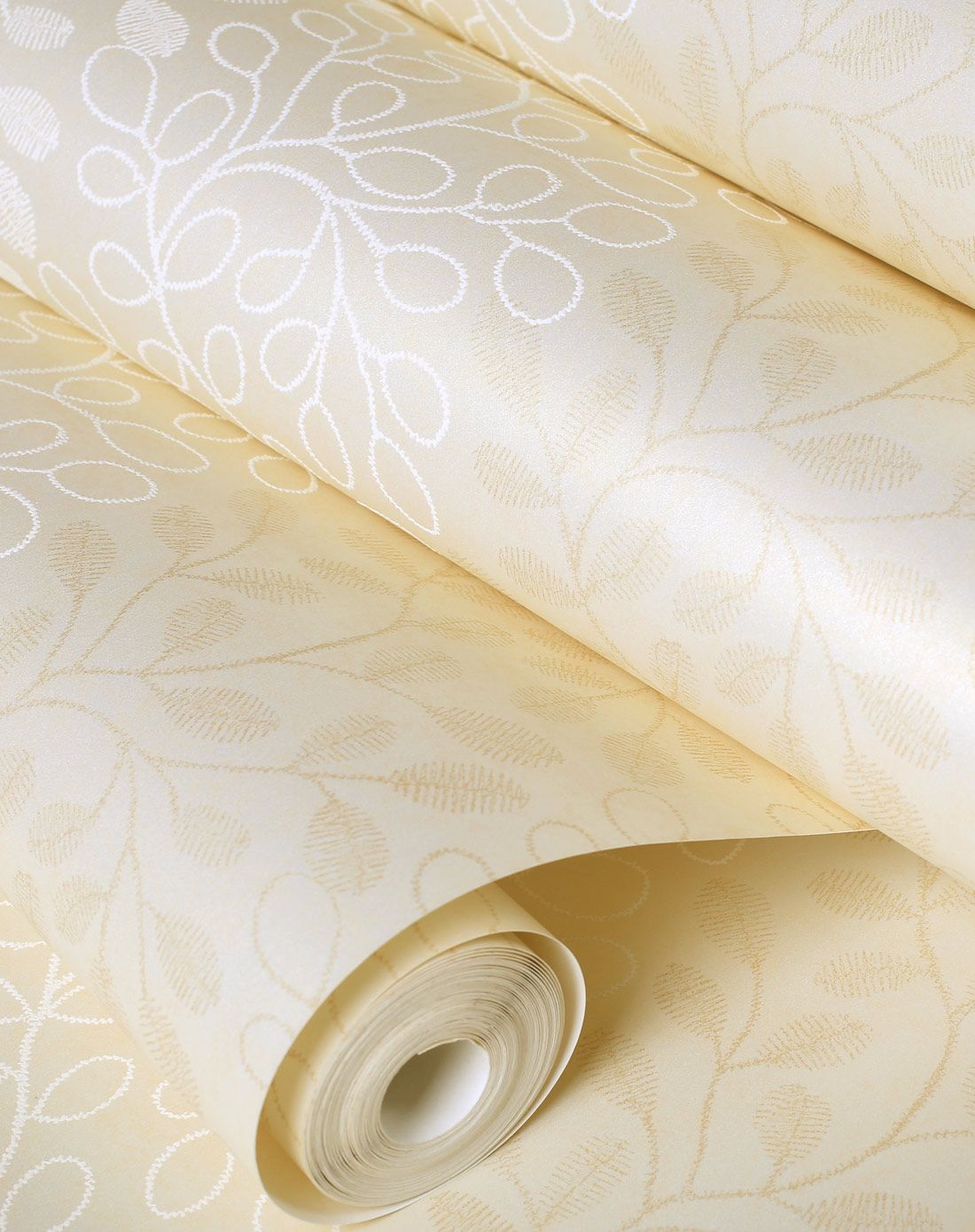 欣旺现代简约壁纸竖条纹碎花无纺布墙纸-浅黄