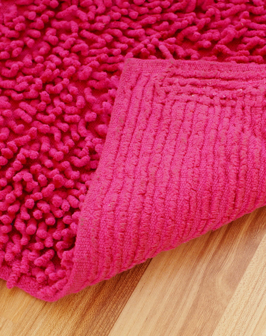 特大号印度全棉雪尼尔玫红色长方形地毯