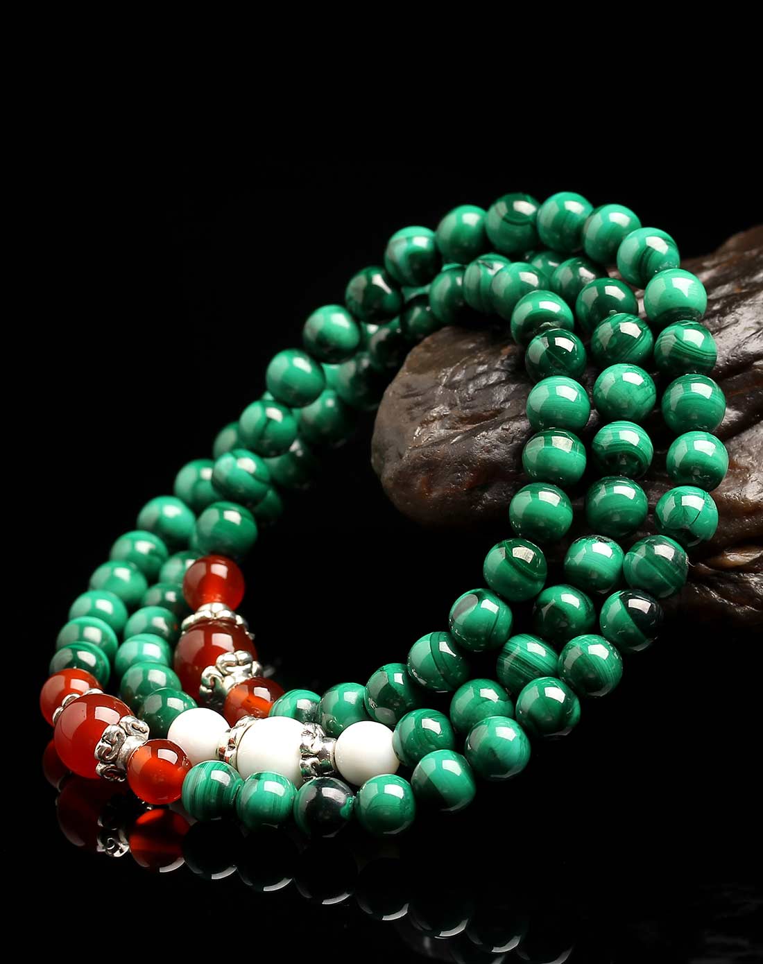 绿肥红瘦3a级孔雀石玛瑙绕手三圈手链