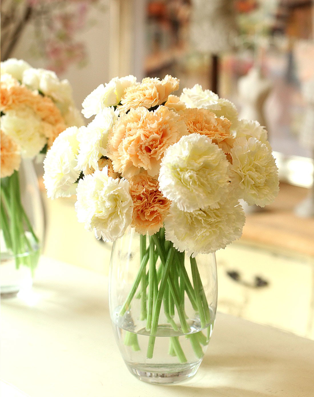 清新典雅香槟康乃馨配玻璃花瓶套装