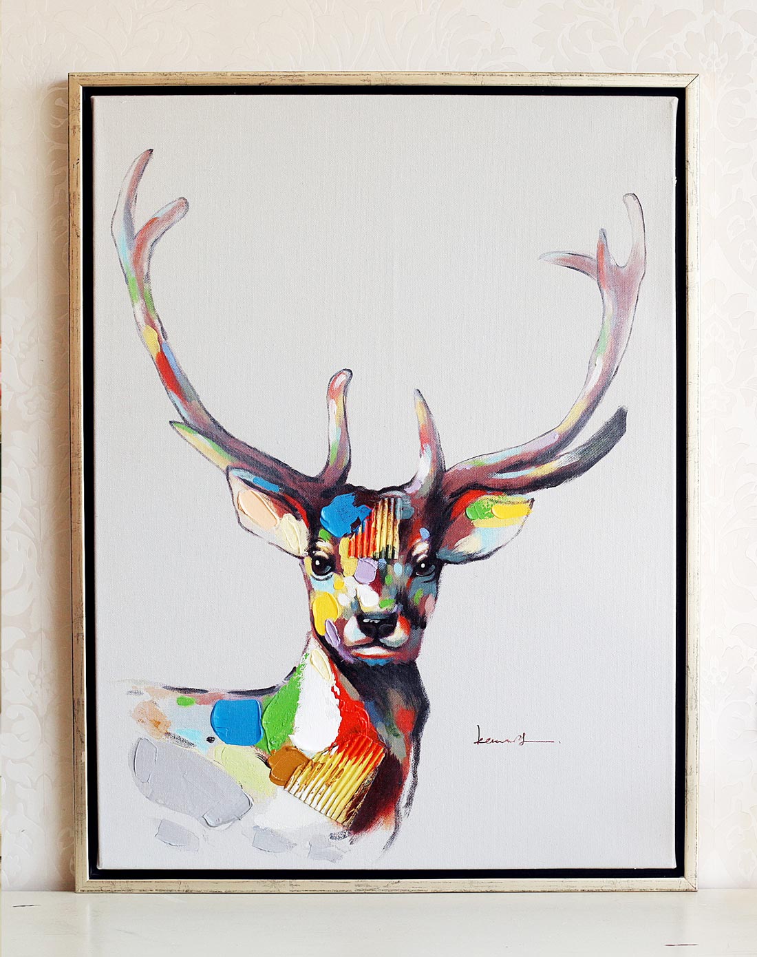 麋鹿客厅手工油画装饰画挂画壁画