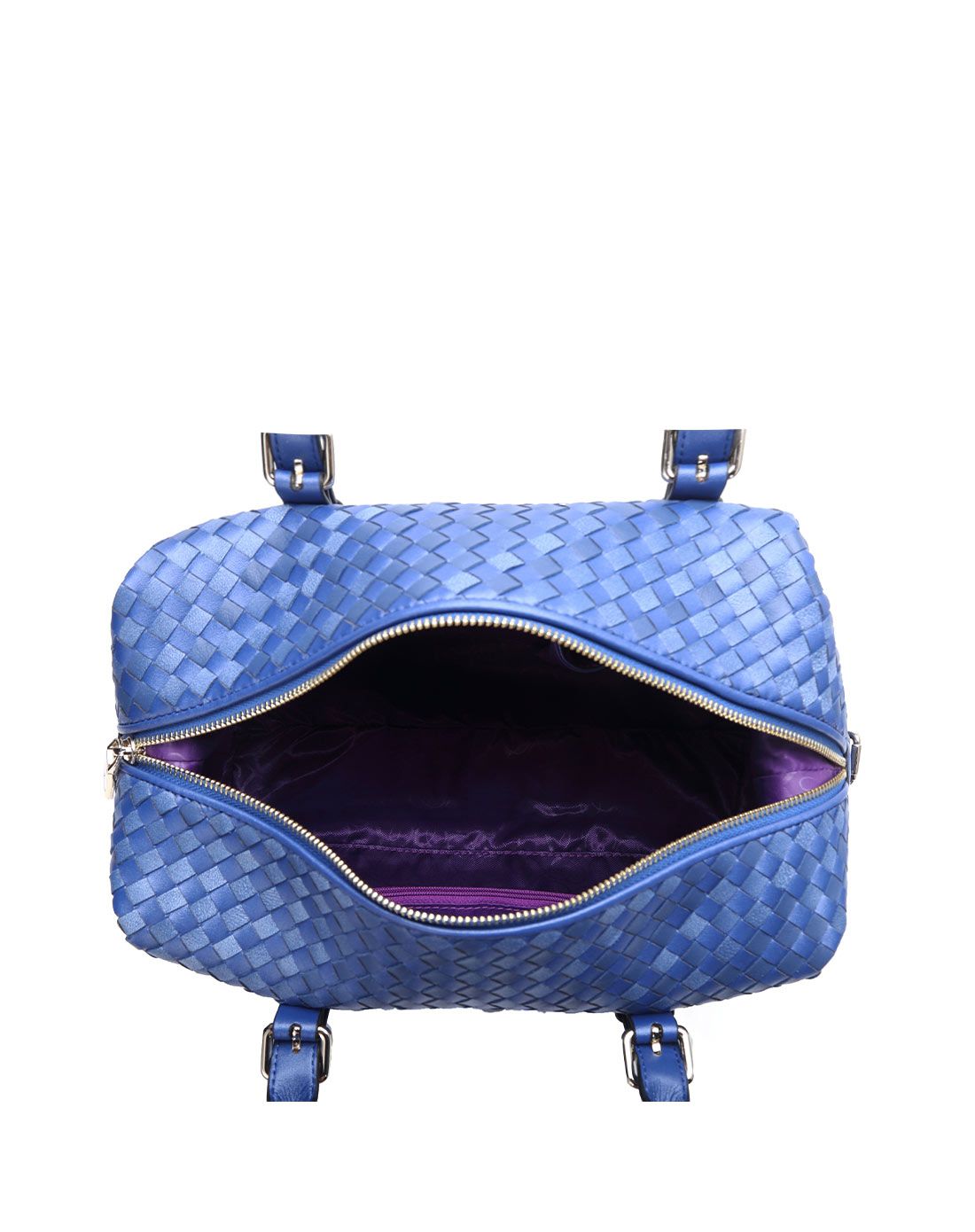 蓝色渐变格纹羊皮波士顿包