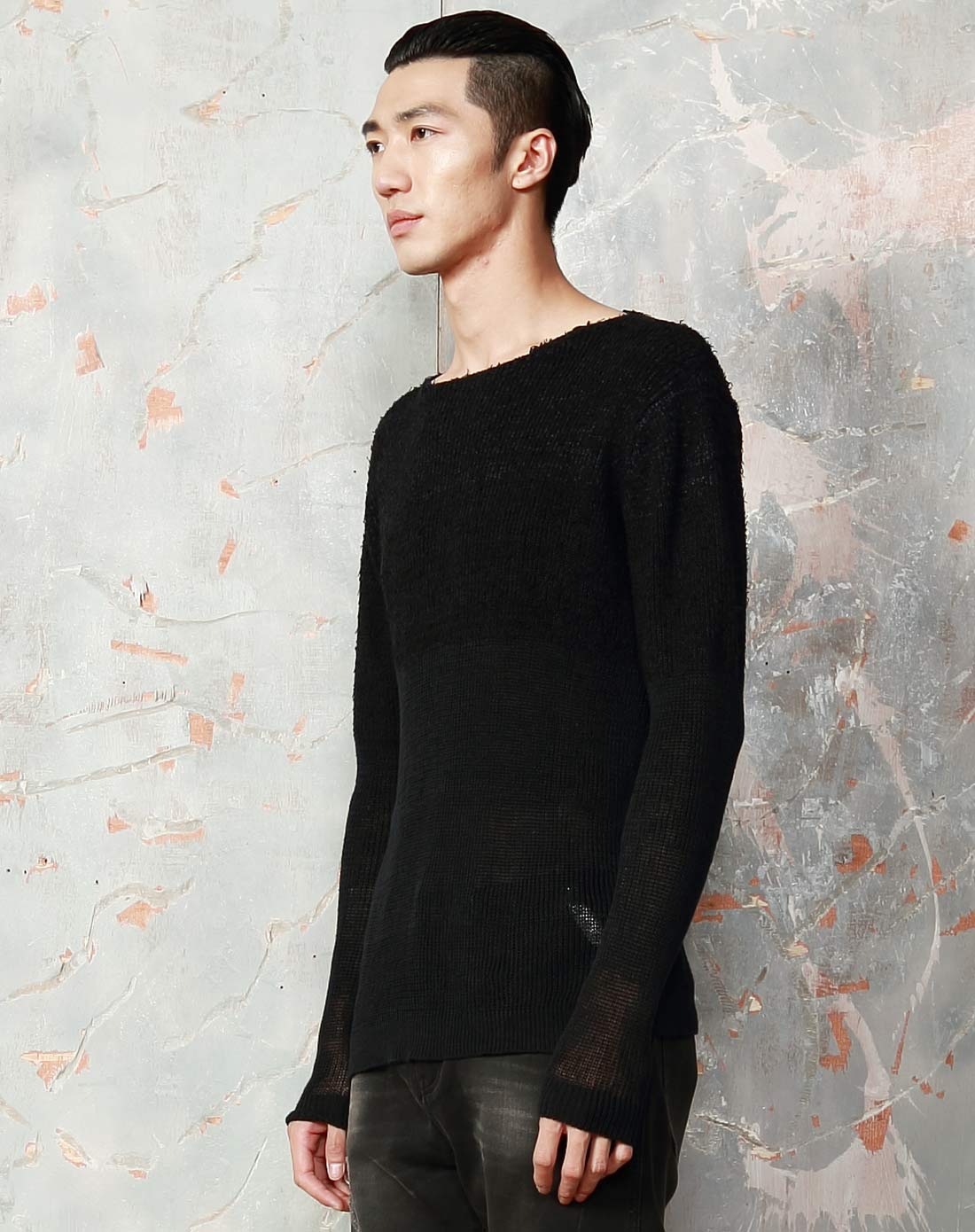 男本黑层次感长袖针织衫