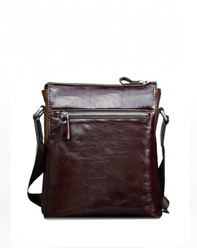 男土深咖啡色牛皮质感油蜡竖款单肩包